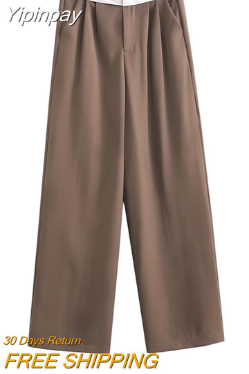 Yipinpay 2023 Fashion Y2k Women's Pants Summer Wide Leg Pants Female Casual Loose Low Waist Trousers Ladies Chic Folds Pant